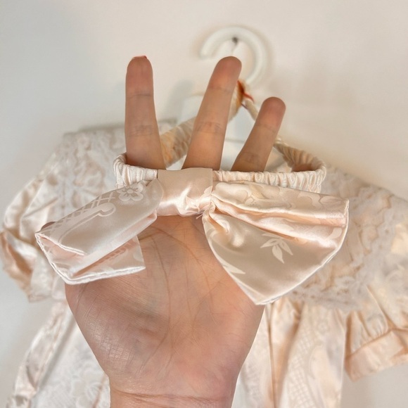 VTG Gunne Sax  Toddler Girl Dress Ivory Pink Lace Satin 3T Bloomers Head Band - Picture 3 of 9